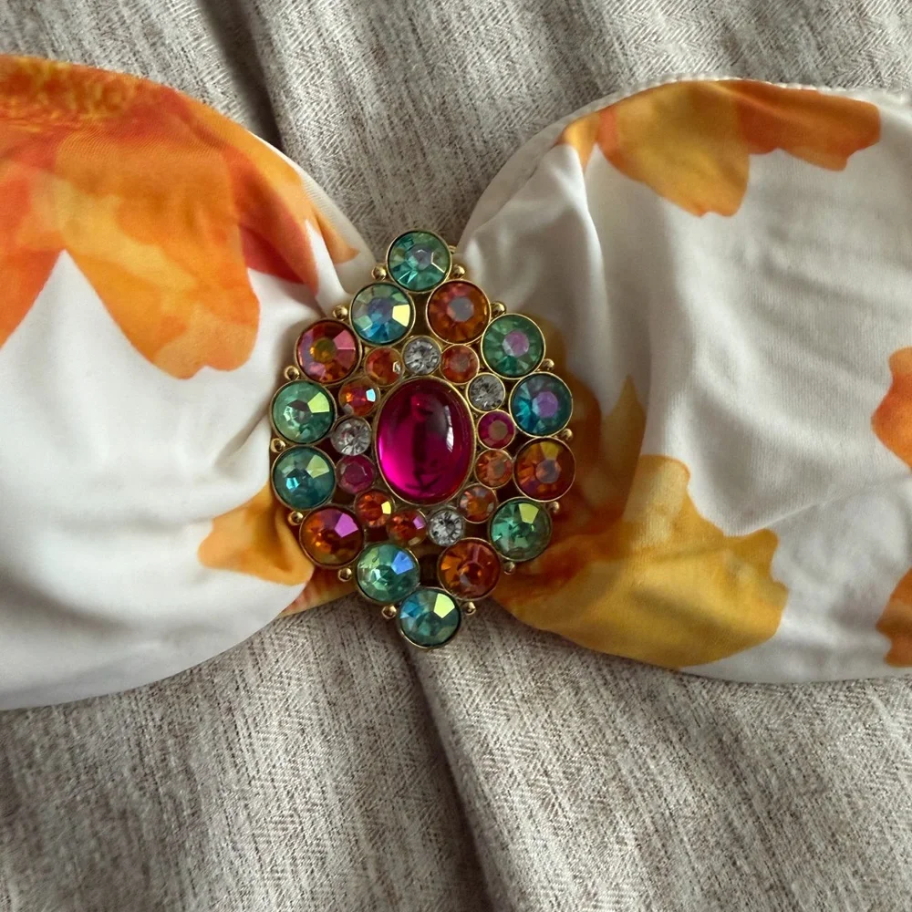 VS Floral Orange and White Strapless Bikini Top - Picture 2 of 8